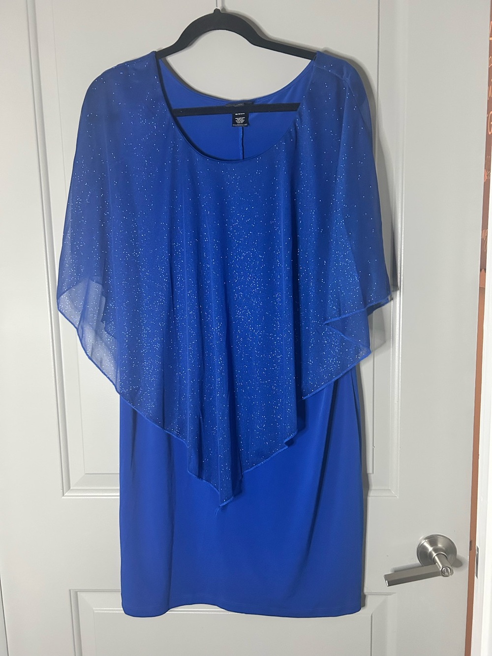Enfocus Women Royal Blue Glitter Capelet Midi Dress